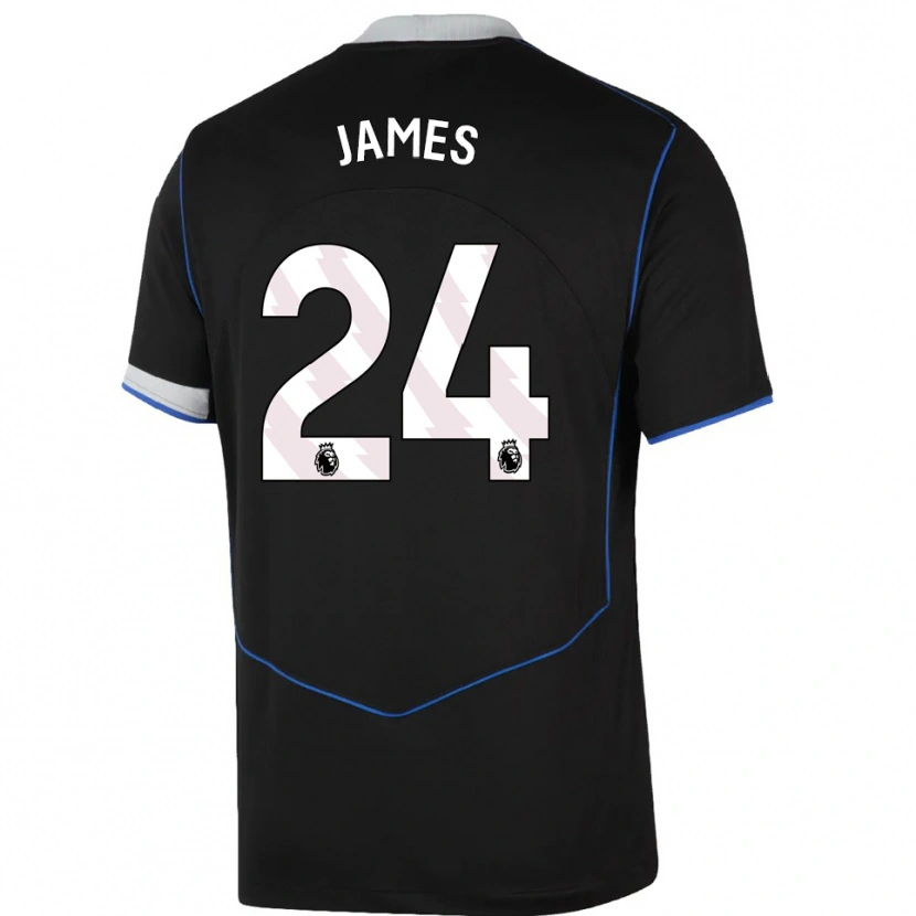 Danxen Kid Reece James #24 Black Blue Silver Third Jersey 2025/26 T-Shirt