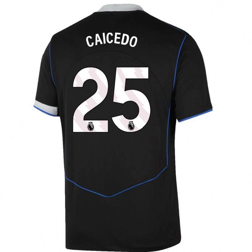 Danxen Kid Moisés Caicedo #25 Black Blue Silver Third Jersey 2025/26 T-Shirt