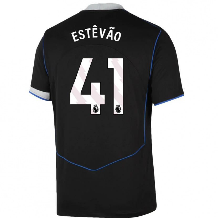 Danxen Kid Estêvão #41 Black Blue Silver Third Jersey 2025/26 T-Shirt