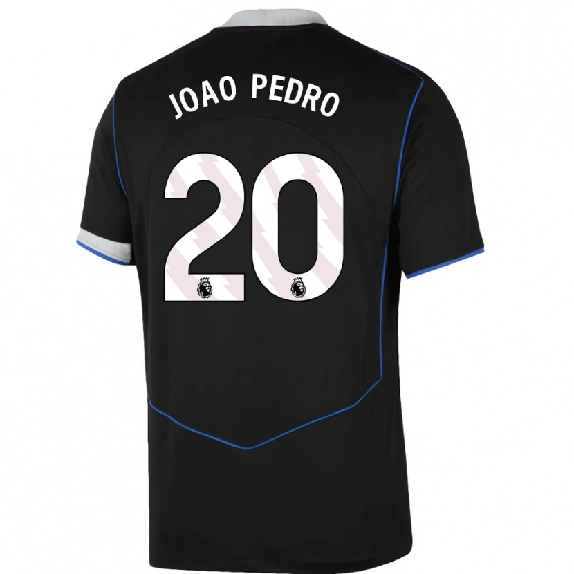 Danxen Kid João Pedro #20 Black Blue Silver Third Jersey 2025/26 T-Shirt