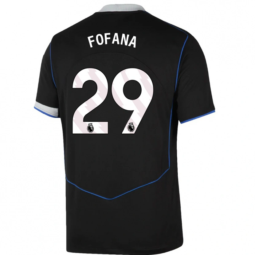 Danxen Men Wesley Fofana #29 Black Blue Silver Third Jersey 2025/26 T-Shirt