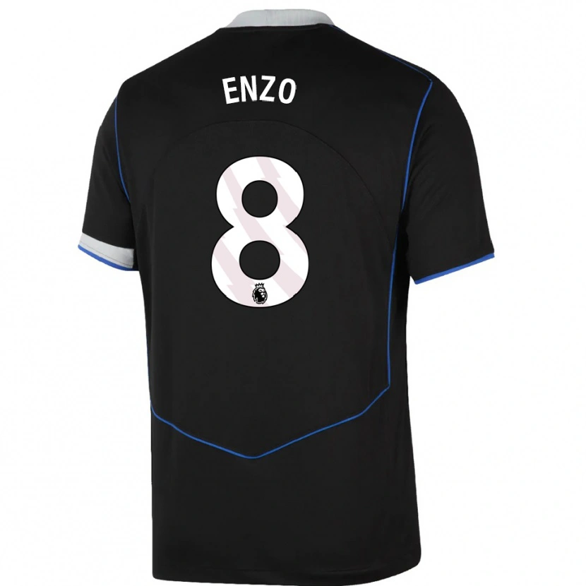 Danxen Men Enzo Fernández #8 Black Blue Silver Third Jersey 2025/26 T-Shirt
