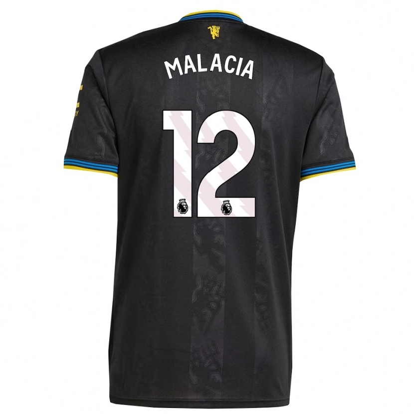 Danxen Women Tyrell Malacia #12 Black Yellow Blue Third Jersey 2025/26 T-Shirt