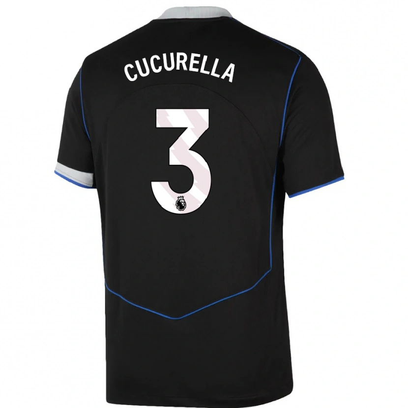 Danxen Women Marc Cucurella #3 Black Blue Silver Third Jersey 2025/26 T-Shirt