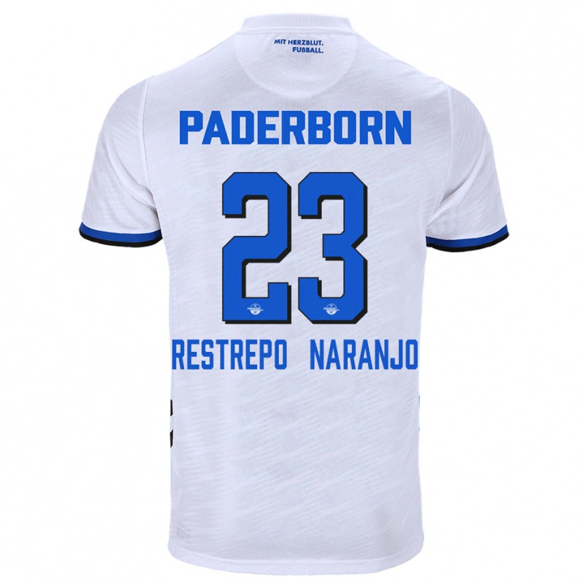 Danxen Kid Pedro Restrepo Naranjo #23 White Blue Away Jersey 2025/26 T-Shirt