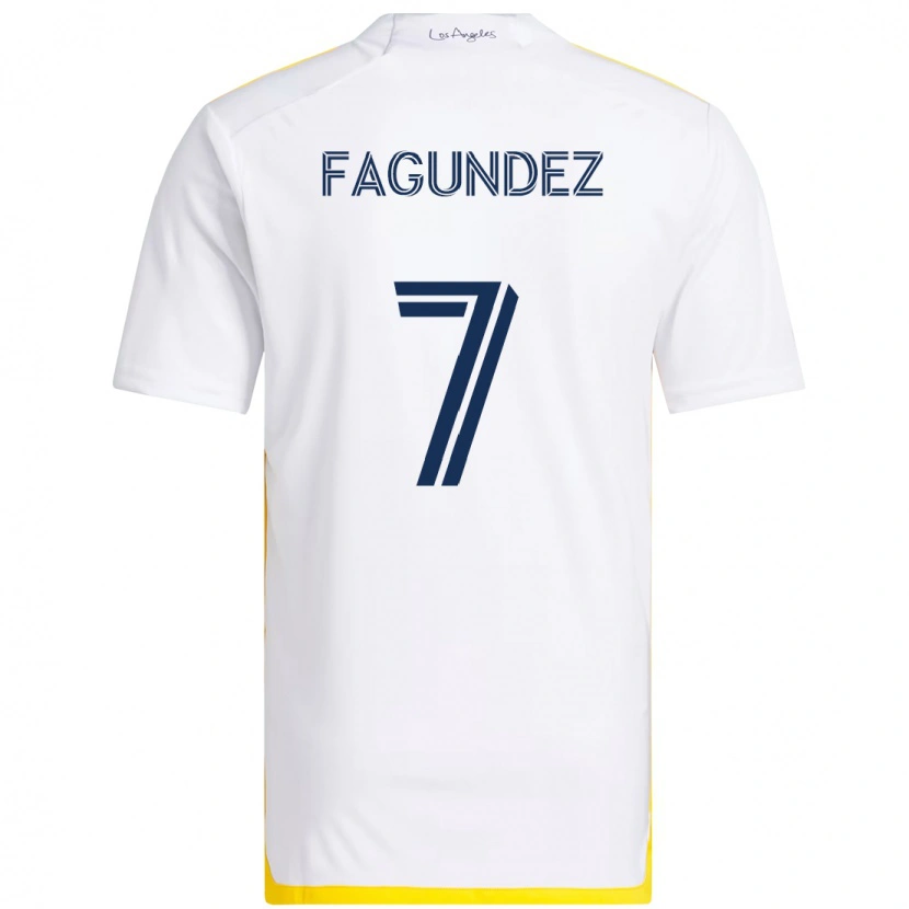 Danxen Kid Diego Fagúndez #7 White Yellow Home Jersey 2025/26 T-Shirt