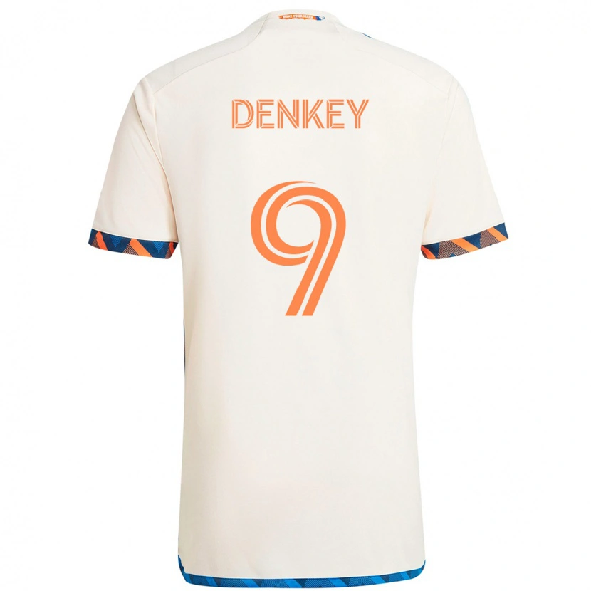 Danxen Kid Kévin Denkey #9 White Blue Orange Away Jersey 2025/26 T-Shirt