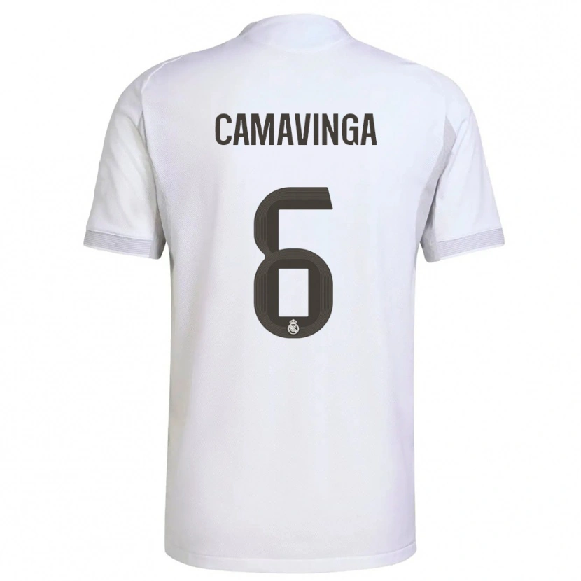 Danxen Kid Eduardo Camavinga #6 White Yellow Home Jersey 2025/26 T-Shirt