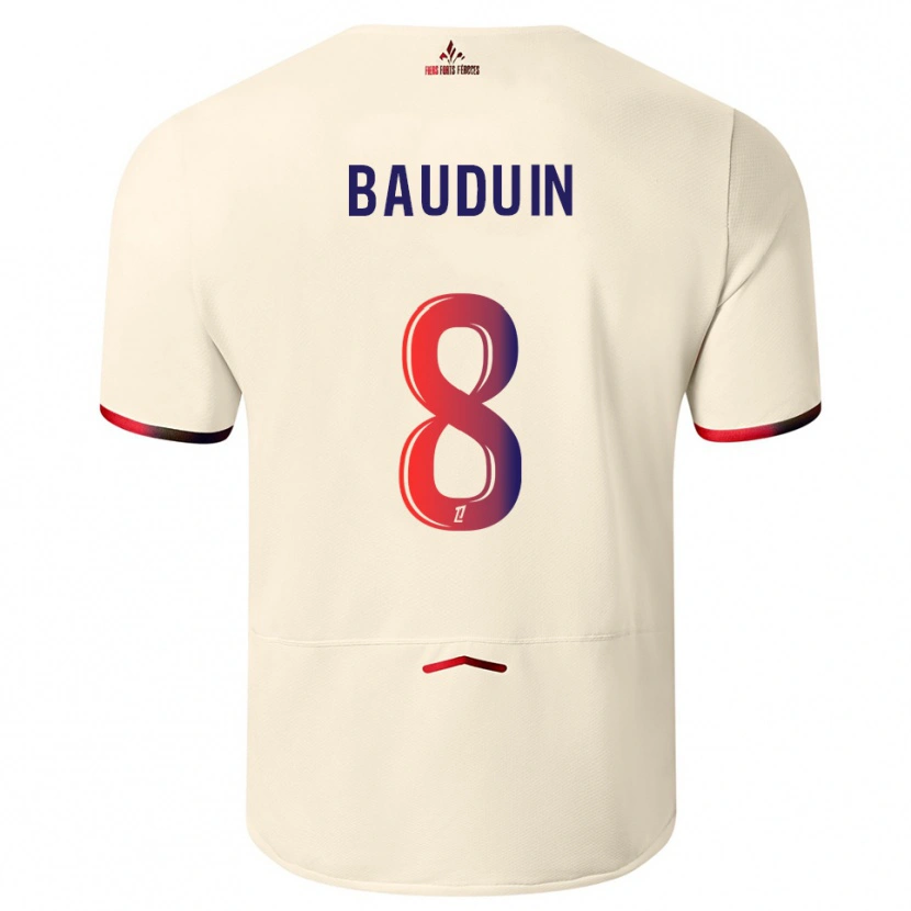 Danxen Kid Justine Bauduin #8 Off-White Red Away Jersey 2025/26 T-Shirt