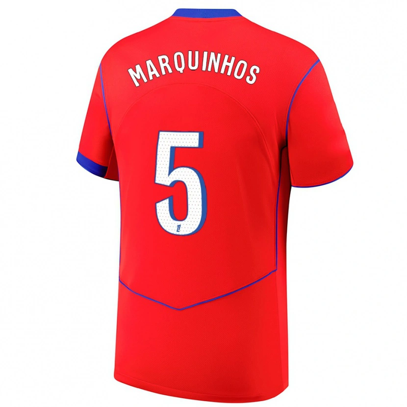 Danxen Kid Marquinhos #5 Red Blue White Third Jersey 2025/26 T-Shirt