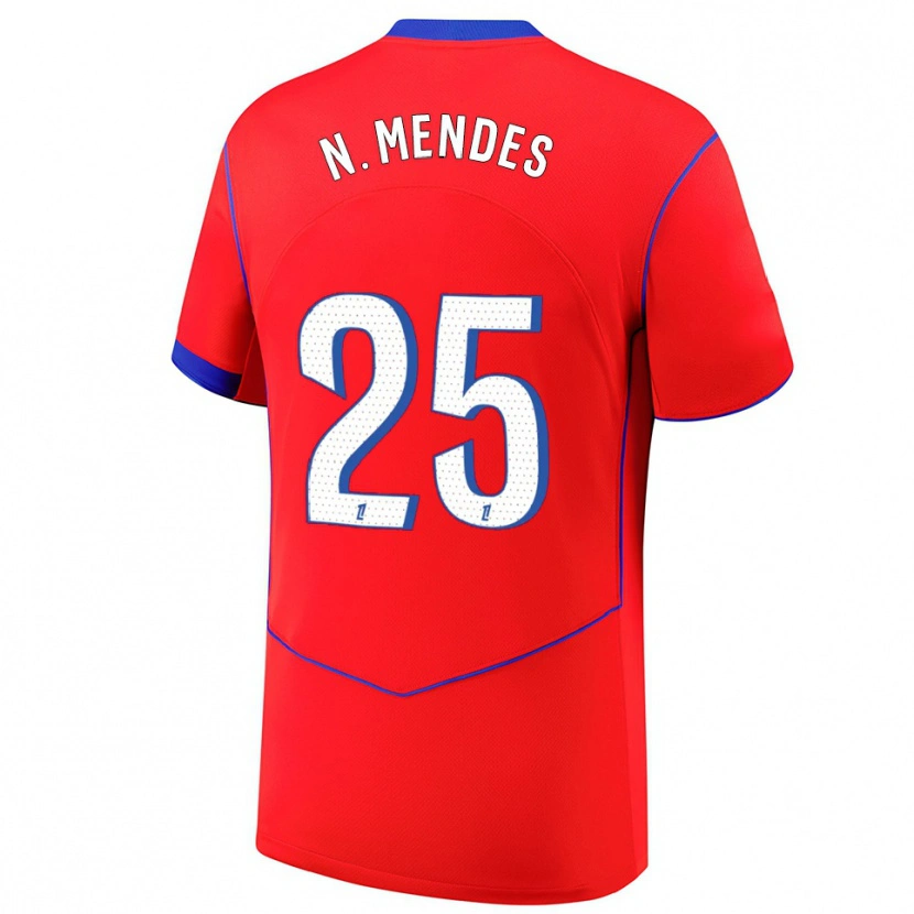 Danxen Kid Nuno Mendes #25 Red Blue White Third Jersey 2025/26 T-Shirt