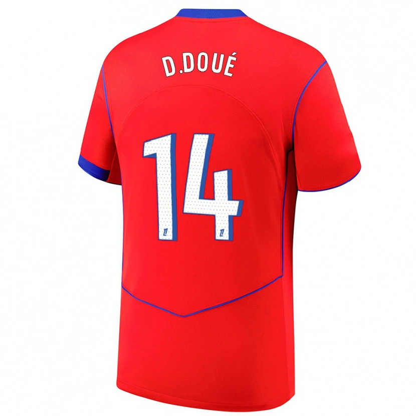 Danxen Kid Désiré Doué #14 Red Blue White Third Jersey 2025/26 T-Shirt