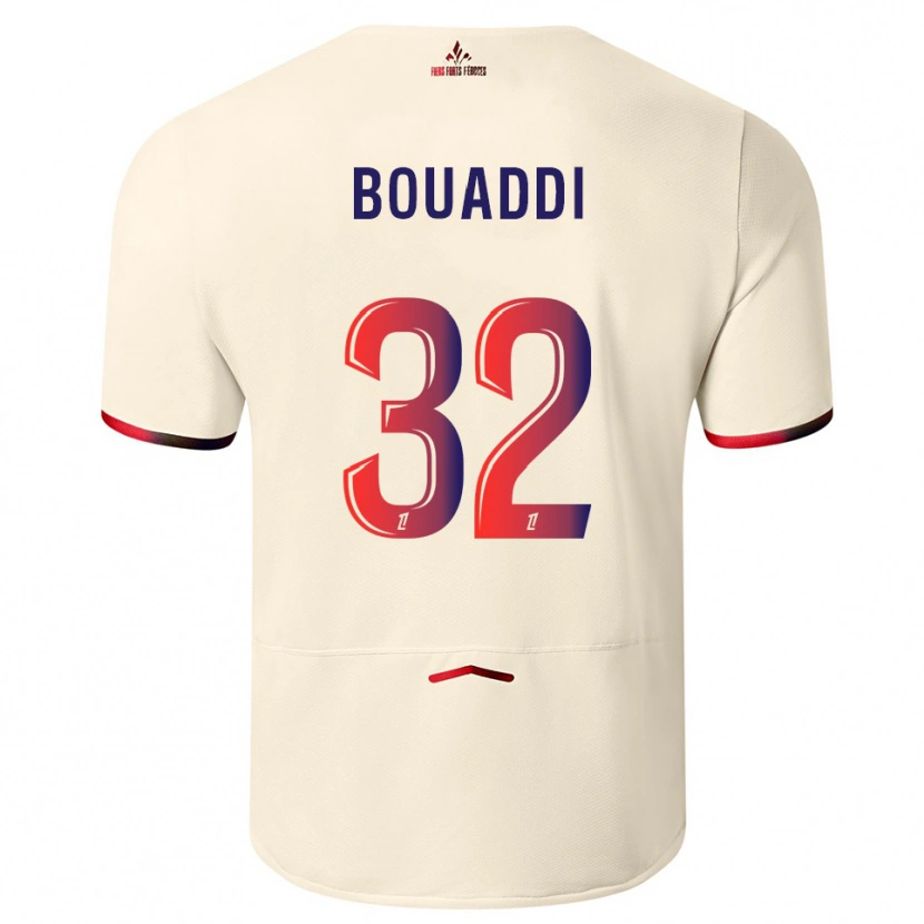 Danxen Men Ayyoub Bouaddi #32 Off-White Red Away Jersey 2025/26 T-Shirt