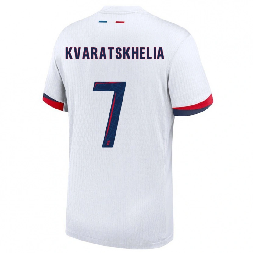 Danxen Men Khvicha Kvaratskhelia #7 White Red Away Jersey 2025/26 T-Shirt