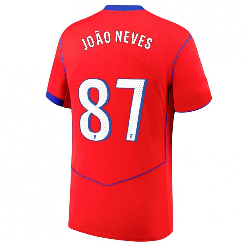 Danxen Men João Neves #87 Red Blue White Third Jersey 2025/26 T-Shirt