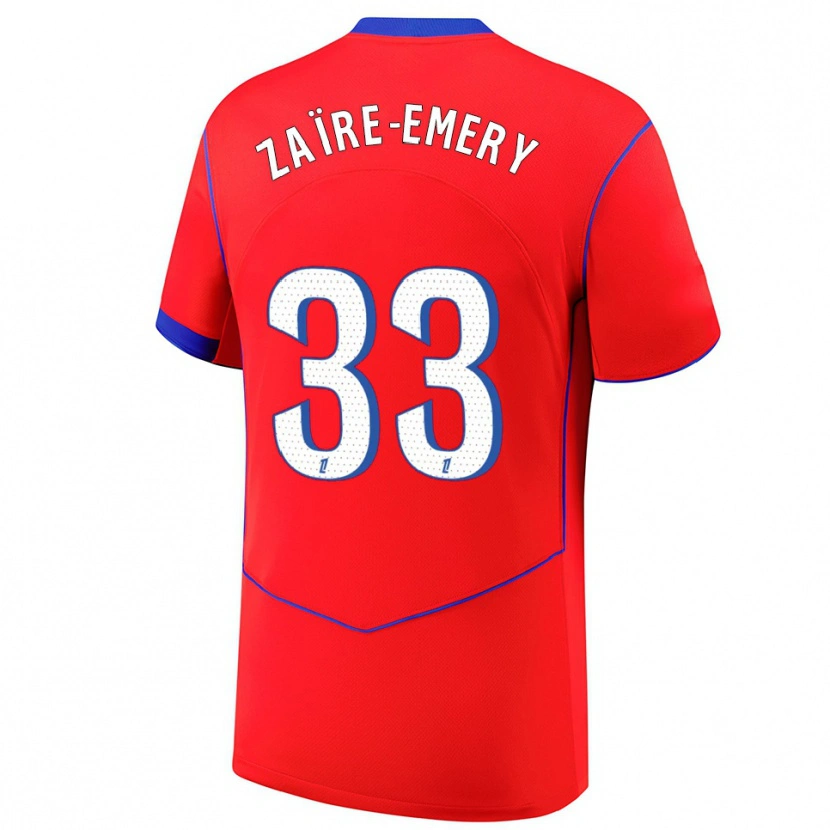 Danxen Men Warren Zaïre-Emery #33 Red Blue White Third Jersey 2025/26 T-Shirt