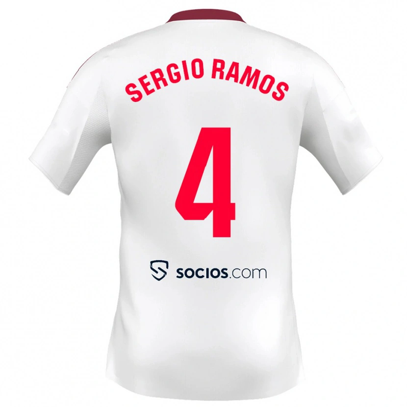 Danxen Women Sergio Ramos #4 White Red Home Jersey 2025/26 T-Shirt