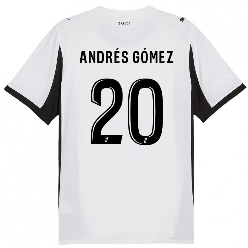 Danxen Women Carlos Andrés Gómez #20 White Black Away Jersey 2025/26 T-Shirt