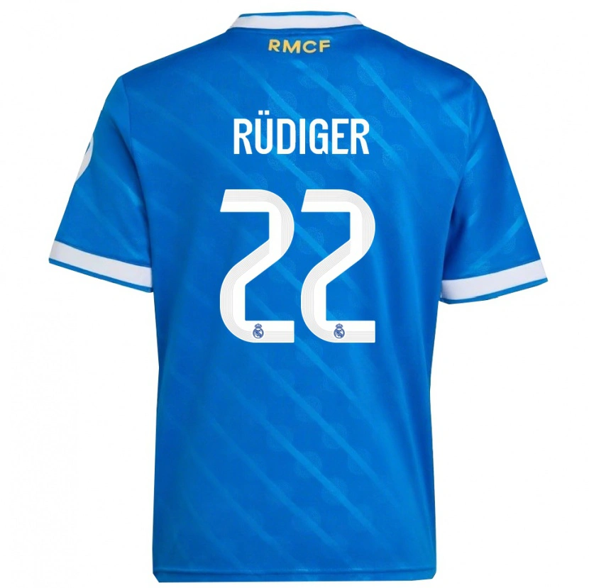 Danxen Women Antonio Rüdiger #22 Blue  White Third Jersey 2025/26 T-Shirt