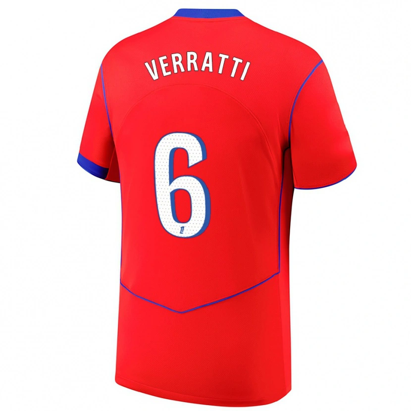 Danxen Women Marco Verratti #6 Red Blue White Third Jersey 2025/26 T-Shirt