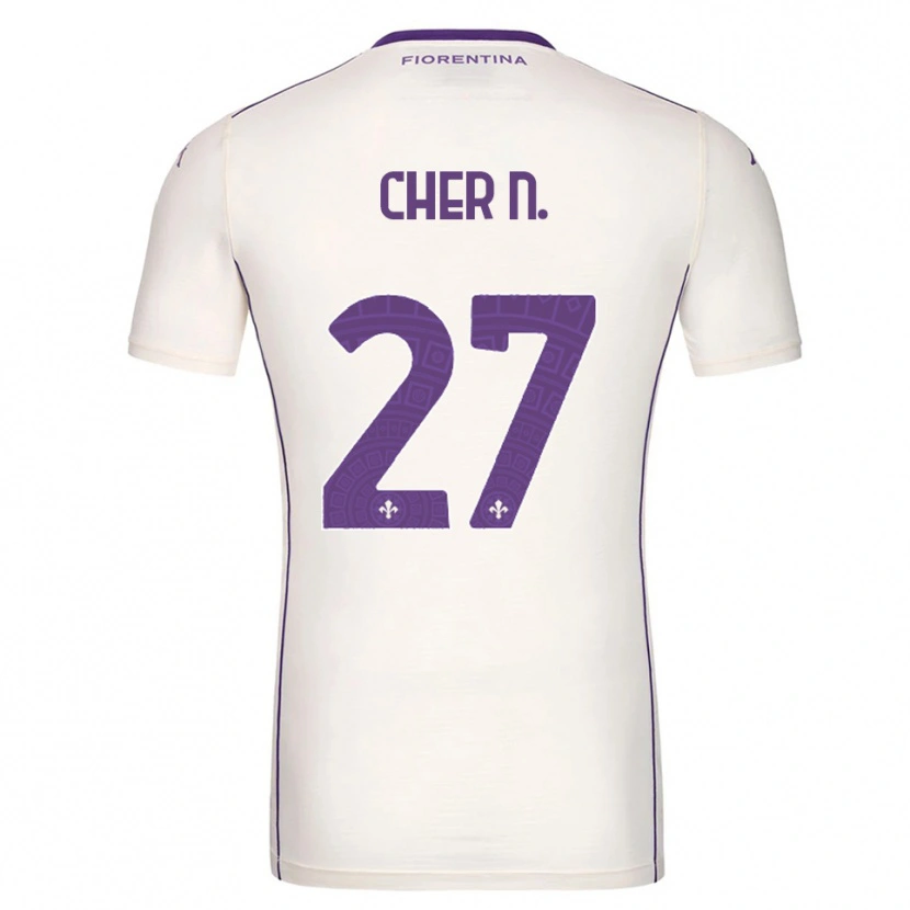 Danxen Kid Cher Ndour #27 White Purple Red Away Jersey 2025/26 T-Shirt