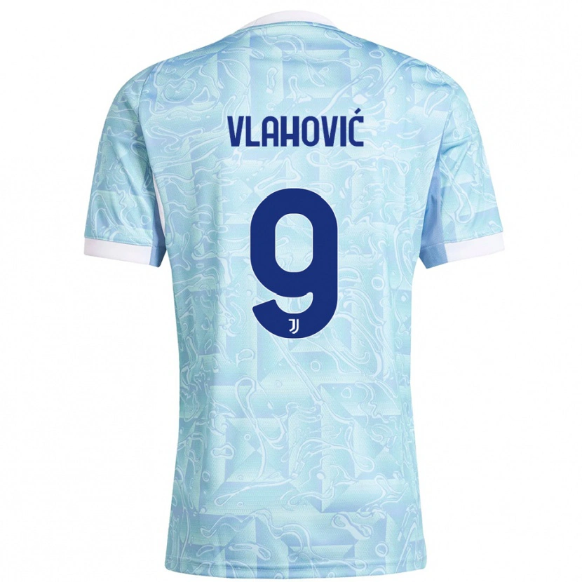 Danxen Kid Dušan Vlahović #9 Sky Blue Yellow Away Jersey 2025/26 T-Shirt