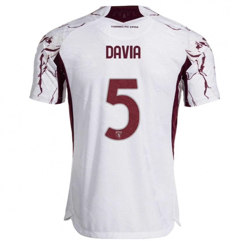 Danxen Kid Emiliano Davia #5 White Burgundy Away Jersey 2025/26 T-Shirt