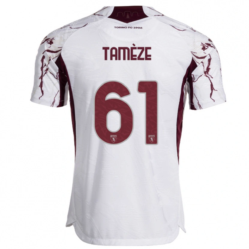 Danxen Kid Adrien Tamèze #61 White Burgundy Away Jersey 2025/26 T-Shirt