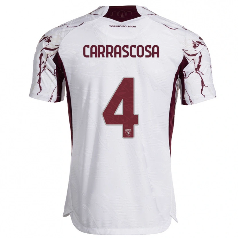 Danxen Kid Manuel Carrascosa #4 White Burgundy Away Jersey 2025/26 T-Shirt