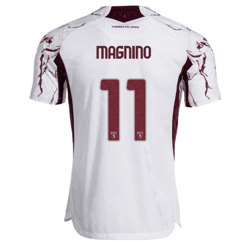 Danxen Kid Emanuele Magnino #11 White Burgundy Away Jersey 2025/26 T-Shirt