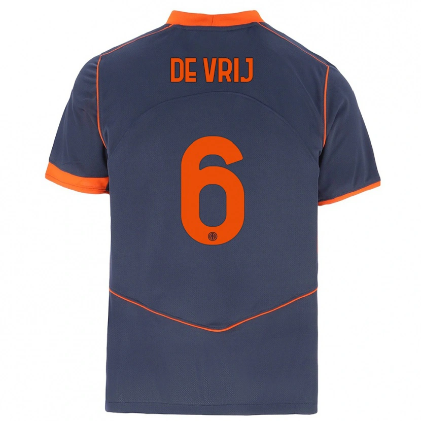 Danxen Kid Stefan De Vrij #6 Gray Orange Third Jersey 2025/26 T-Shirt