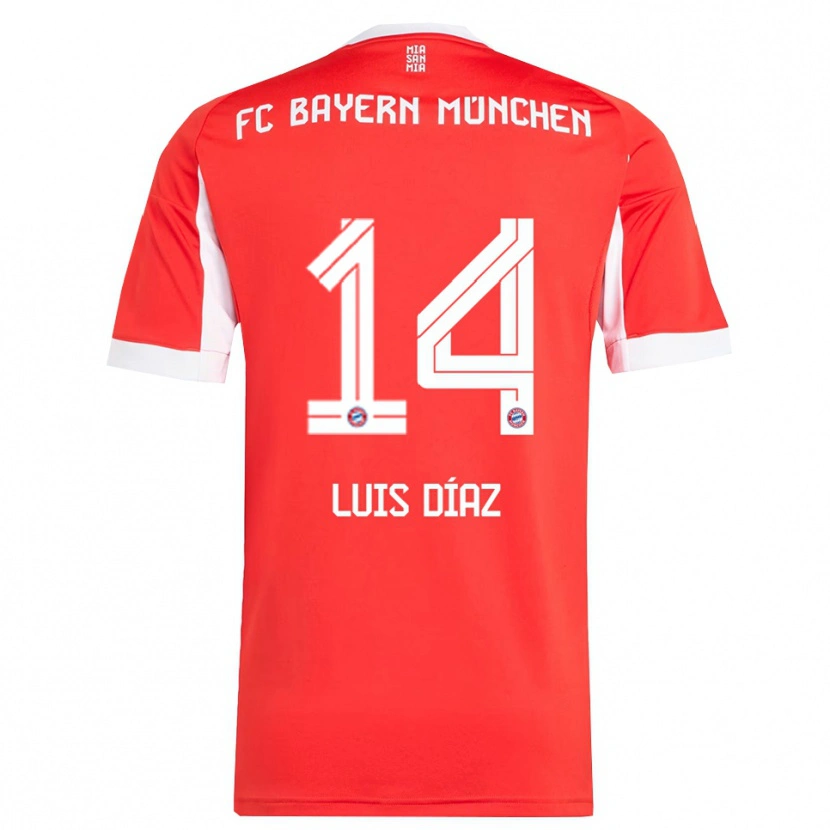 Danxen Men Luis Díaz #14 Red White Home Jersey 2025/26 T-Shirt