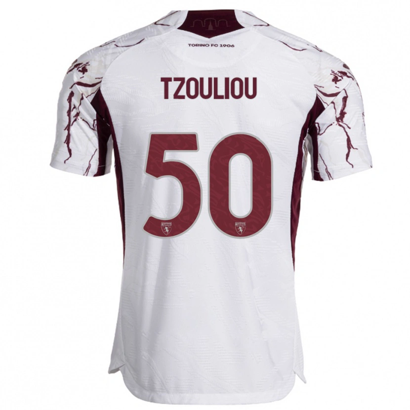 Danxen Men Dimitrianos Tzouliou #50 White Burgundy Away Jersey 2025/26 T-Shirt