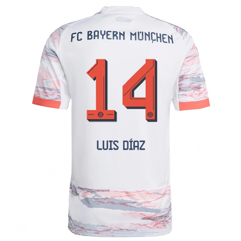 Danxen Men Luis Díaz #14 White Gray Away Jersey 2025/26 T-Shirt