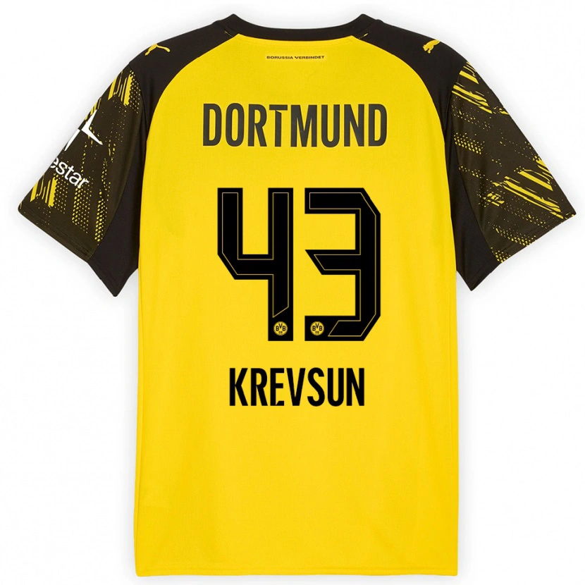 Danxen Women Danylo Krevsun #43 Yellow Black Home Jersey 2025/26 T-Shirt