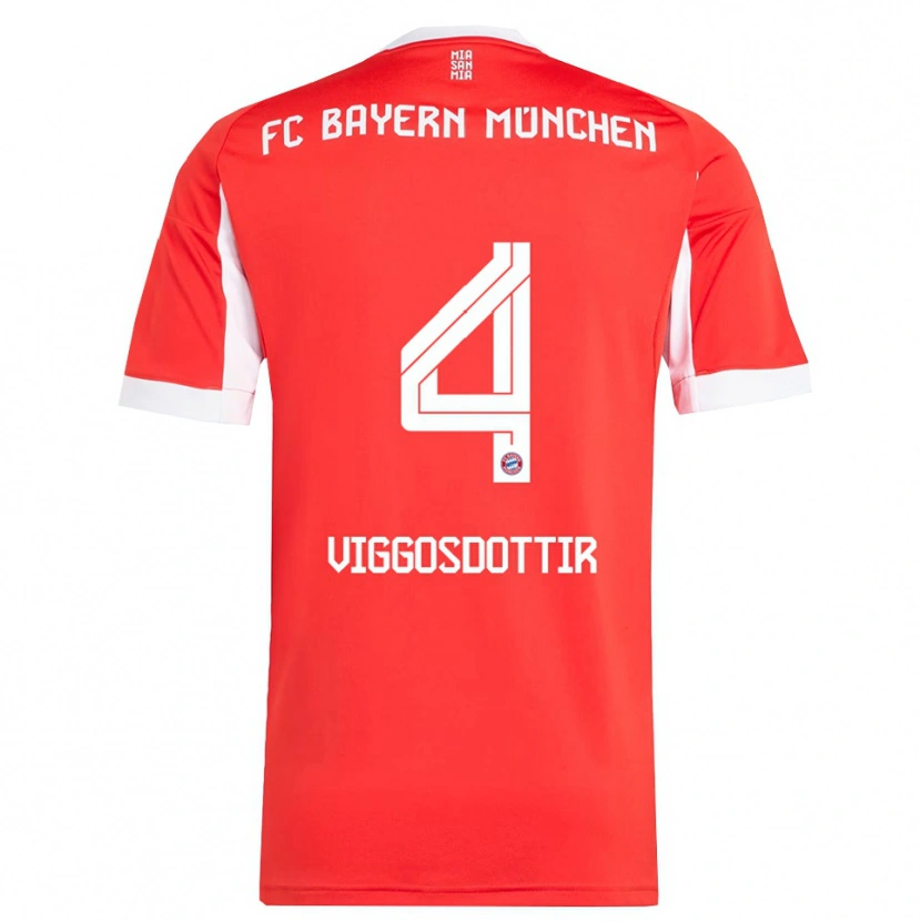Danxen Women Glódís Perla Viggósdóttir #4 Red White Home Jersey 2025/26 T-Shirt