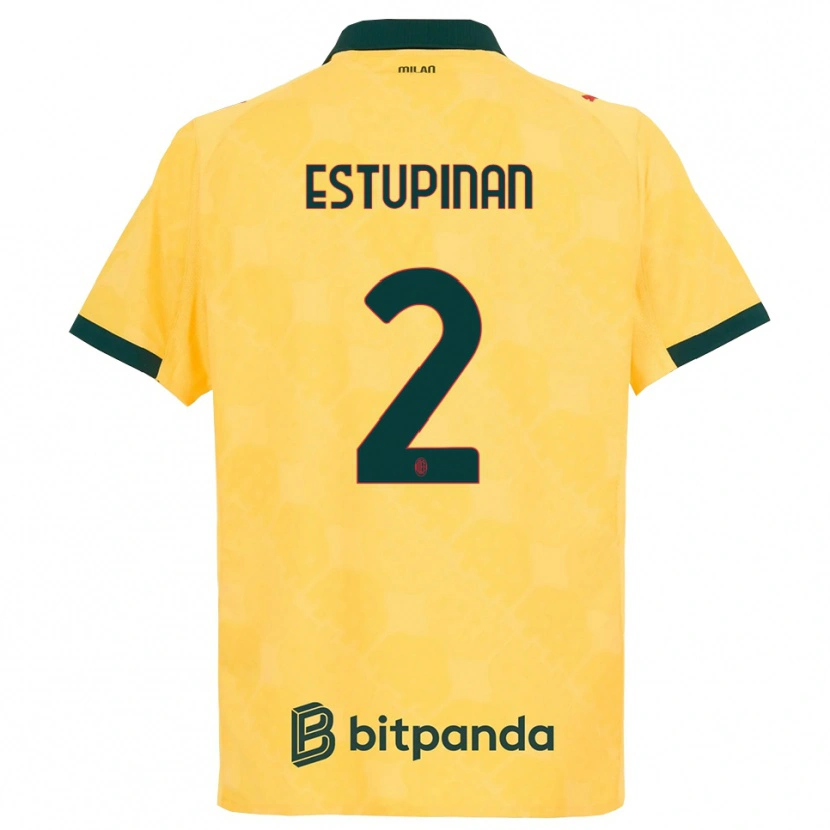Danxen Women Pervis Estupiñán #2 Yellow Black Third Jersey 2025/26 T-Shirt