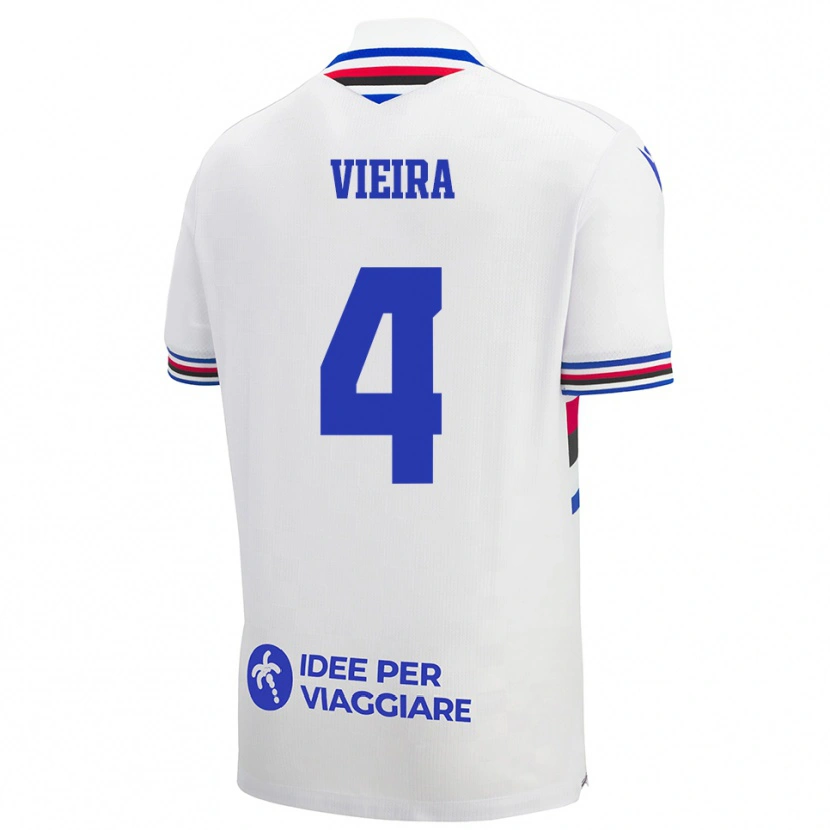 Danxen Kid Ronaldo Vieira #4 White Blue Red Away Jersey 2025/26 T-Shirt