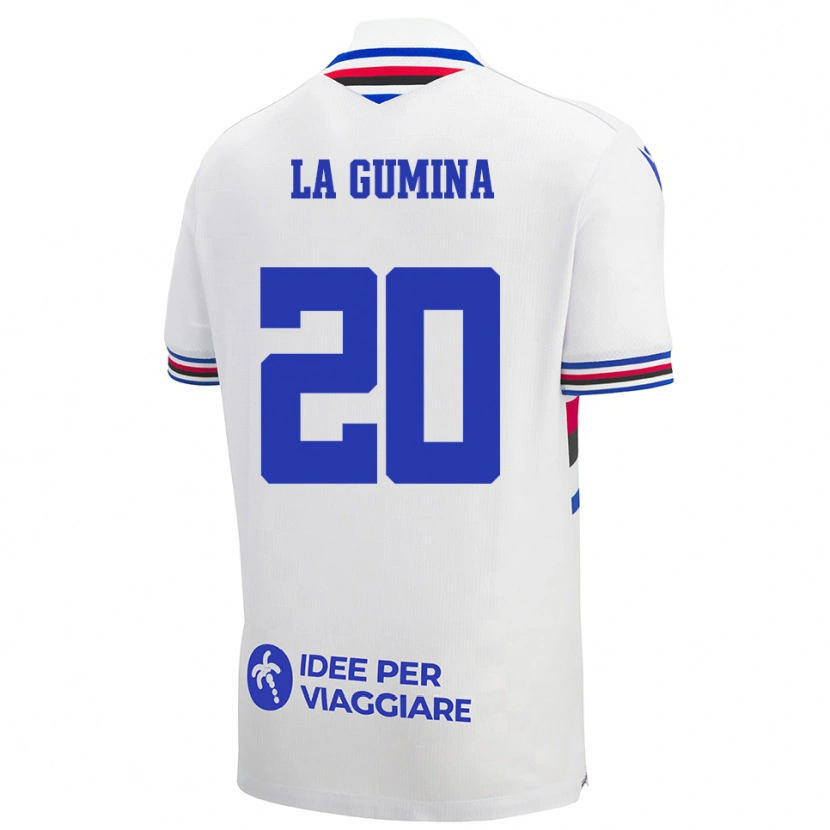 Danxen Kid Antonino La Gumina #20 White Blue Red Away Jersey 2025/26 T-Shirt