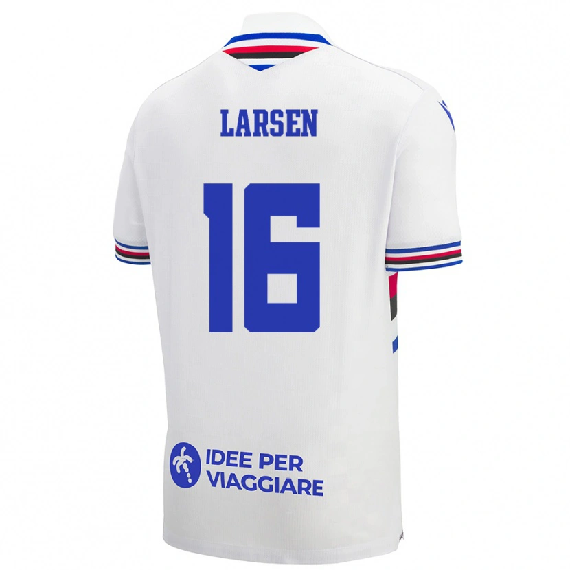 Danxen Kid Kathrine Østergaard Larsen #16 White Blue Red Away Jersey 2025/26 T-Shirt