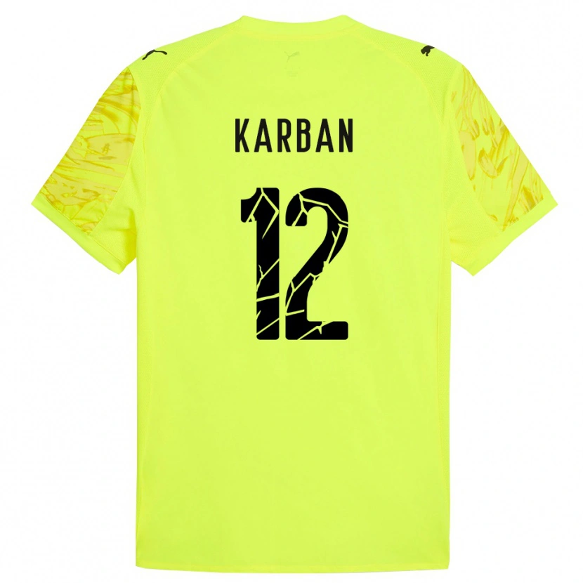 Danxen Kid Yevheniia Karban #12 Green Yellow Goalkeeper Jersey 2025/26 T-Shirt