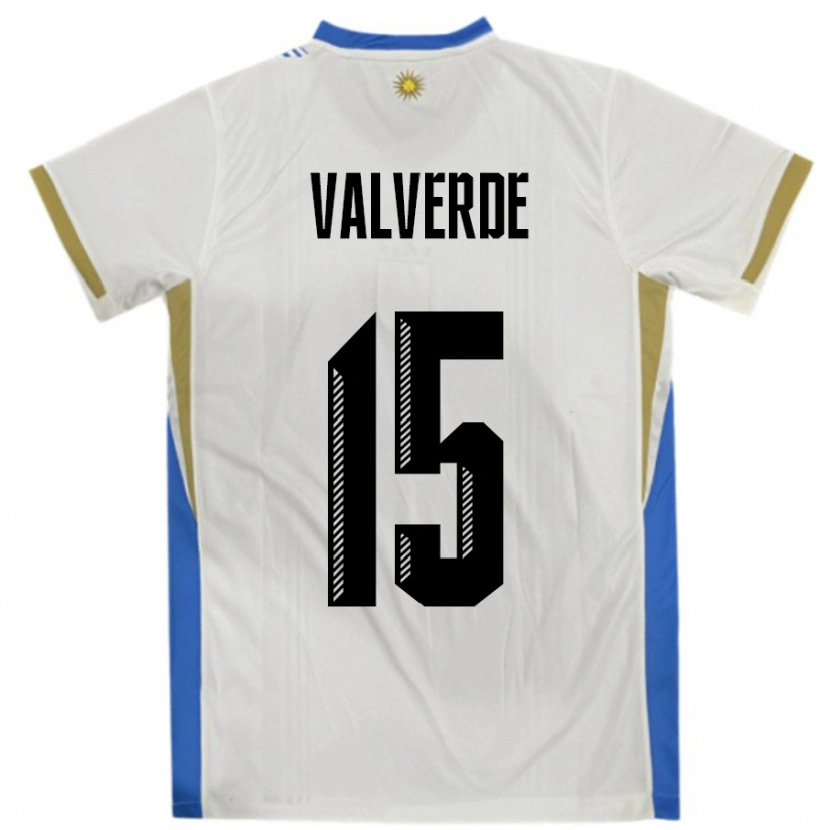 Danxen Kid Uruguay Federico Valverde #15 White Blue Away Jersey 24-26 T-Shirt