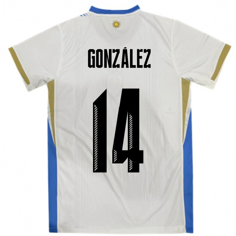 Danxen Kid Uruguay Pilar Gonzalez #14 White Blue Away Jersey 24-26 T-Shirt