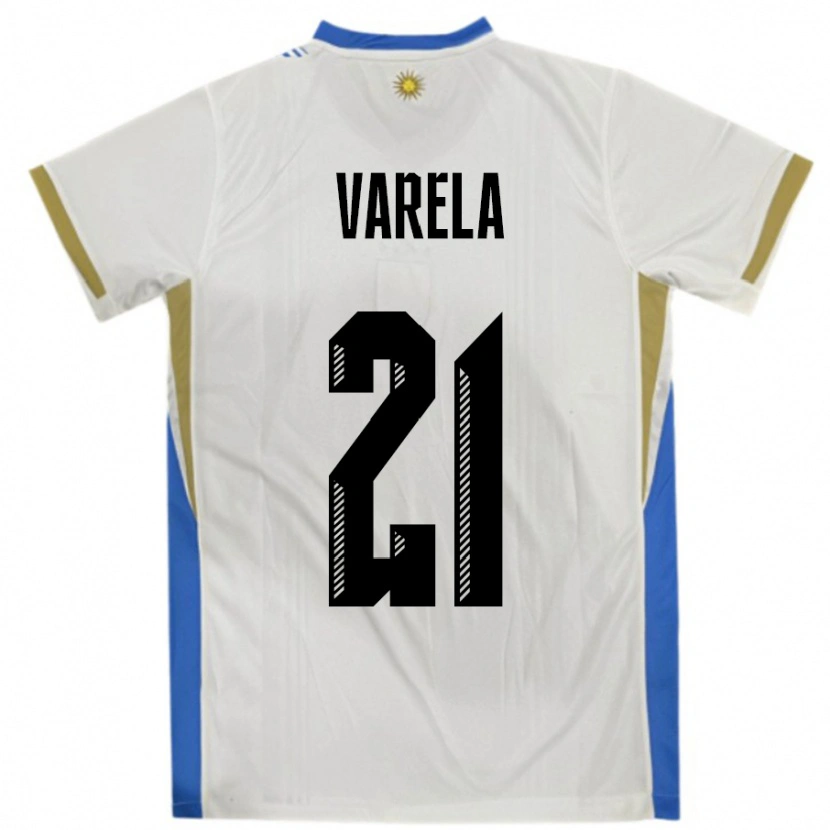 Danxen Kid Uruguay Gullermo Varela #21 White Blue Away Jersey 24-26 T-Shirt