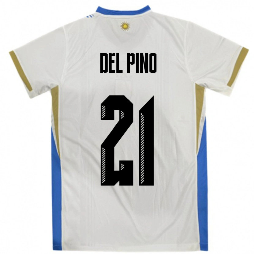 Danxen Kid Uruguay Emiliano Del Pino #21 White Blue Away Jersey 24-26 T-Shirt
