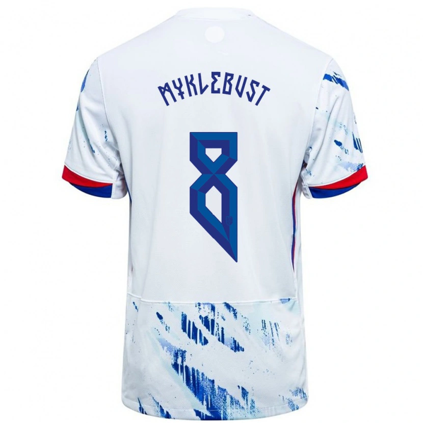 Danxen Kid Norway Lucas Myklebust #8 White Blue Away Jersey 24-26 T-Shirt