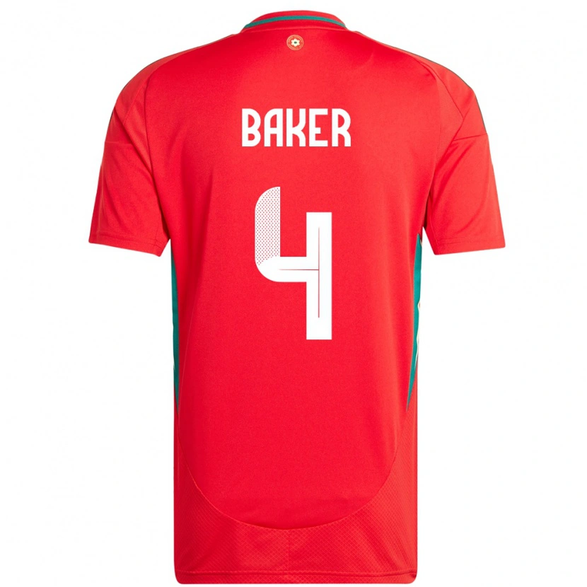 Danxen Men Wales Matthew Baker #4 Red Home Jersey 24-26 T-Shirt