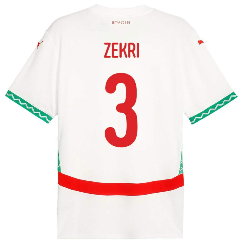 Danxen Men Morocco Moncef Zekri #3 White Away Jersey 24-26 T-Shirt