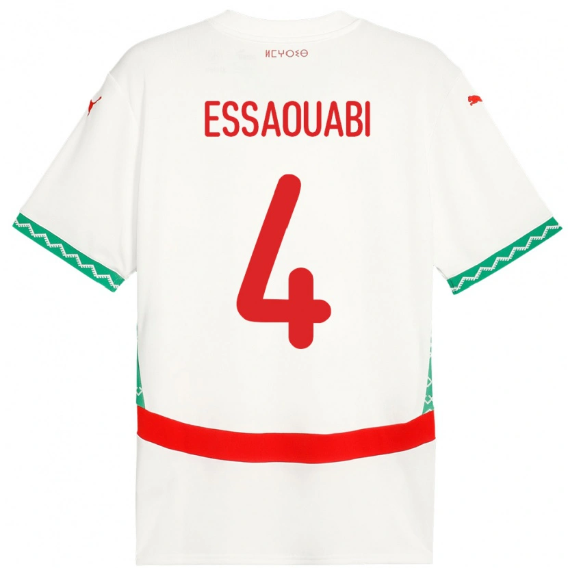 Danxen Men Morocco Hatim Essaouabi #4 White Away Jersey 24-26 T-Shirt