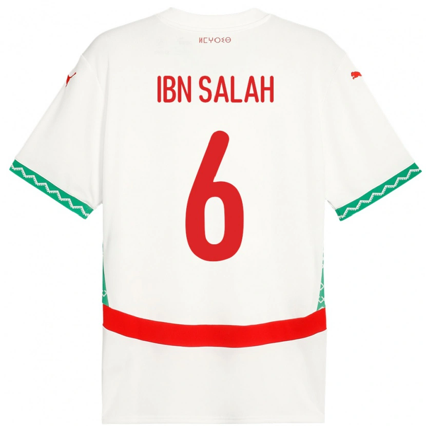 Danxen Men Morocco Oualid Ibn Salah #6 White Away Jersey 24-26 T-Shirt
